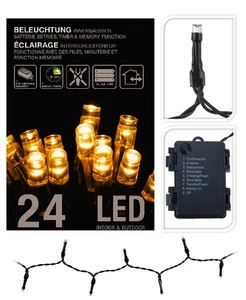 24er LED Lichterkette Warmweiß 8 Memory Funktion & Timerfunktion IP44 Batterie - Bild 1 von 1