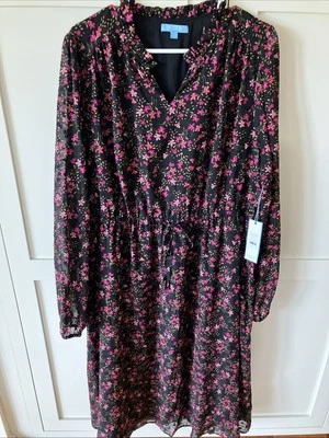 Vestido Draper James, Talla XXL, Negro Floral Cintura Ajustada Midi Manga Larga Nuevo con Etiquetas Foto 1 de 4