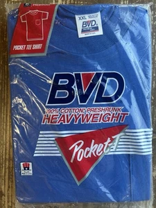 NOS Vintage 90s BVD Preshrunk Heavyweight Blue Pocket Cotton T Shirt USA XXL New - Bild 1 von 4