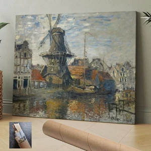 30X24 Art,Landscape,Windmill,Claude Monet,Onbekende Gracht Amsterdam,Impression - Picture 1 of 4