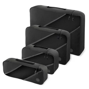 4 Piece Packing Cubes Travel Luggage Organizer Set Storage Bags - Black - Picture 1 of 4