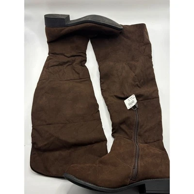 Botas por encima de la rodilla de gamuza marrón American Eagle para mujer talla 10 cremallera tacón plano Foto 1 de 4