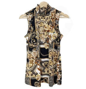 NWT Cable & Cauge Smocked Neck Top Sleeveless Printed Sz M - Picture 1 of 12