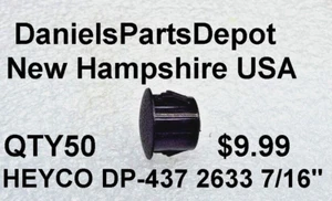 x50 HEYCO 7/16" DP 437 2633 BLACK PLASTIC NYLON HOLE CAP DOME PLUG COVER USA - Picture 1 of 15