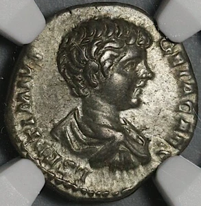 198 NGC XF Geta Caesar Roman Empire Denarius Felicitas & Geta Commem (21061602C) - Picture 1 of 6