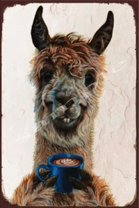 COFFEE LLAMA Retro/ Vintage Wall Home Décor, Shed-Garage and Bar Tin Metal Sign - Picture 1 of 4