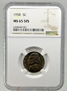 NGC MS65 5FS (5 Full Steps) 1958 Jefferson Nickel 5c - Picture 1 of 4