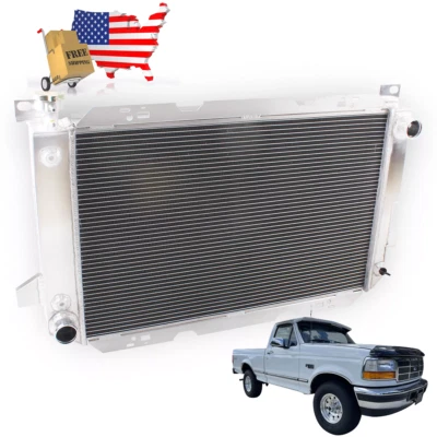 4Row Aluminum Radiator For 1985-1997 Ford F150 F250 F350 F-150 F-250 HD Bronco Foto 1 de 4