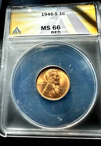 1946 S Lincoln Wheat Cent ANACS MS66 RED - Picture 1 of 3