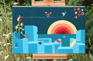 Paisaje surrealista 2012 - Óleo sobre lienzo, "Caracol como amigo", firmado - Imagen 1 de 4