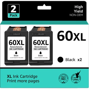 2Pack 60XL Black Ink Cartridges for HP 60 XL Deskjet d2680 f4440 f4480 Printer - Picture 1 of 5