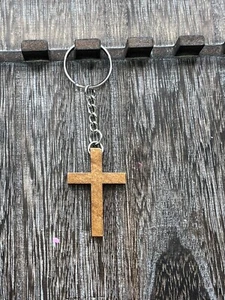 Brown Wood Cross Keychain - Picture 1 of 1