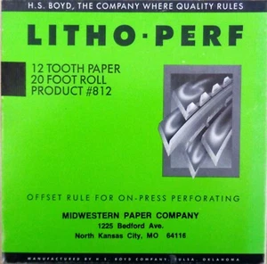 H.S. Boyd #812 Litho-Perf 12 Zähne für Papier Lager 6 Fuß 8 Zoll Länge KOSTENLOSER VERSAND - Bild 1 von 3