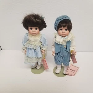 VTG Kingstate Ken & Kate Boy & Girl Porcelain Doll w/ Stands Lot of 2 w/ Tags - Picture 1 of 8