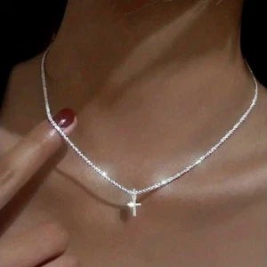 Fashion Shiny Cross Zircon Pendant Necklace Women Girls Clavicle Chain Jewelry - Picture 1 of 2