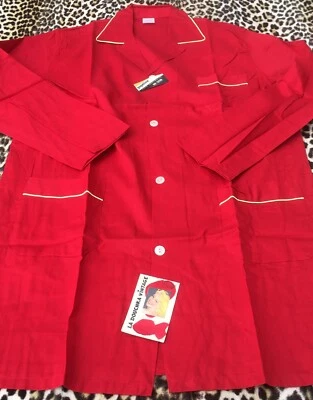 FRENCH 1950s MEN LONG NIGHT SHIRT~RED COTTON & YELLOW TRIMS~MADE IN FRANCE~NEW~L - Image 1 of 4