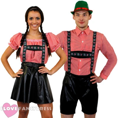 COUPLES DELUXE BAVARIAN FANCY DRESS COSTUMES HIS OR HERS OKTOBERFEST GERMAN BEER — 第 1/4 张图片