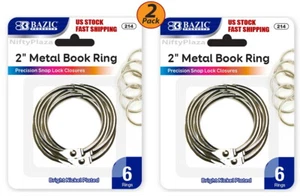 2 Pack - 2" Inch Metal Silver Color Book Rings 6 Per Pack, Home, School, Office - Picture 1 of 2