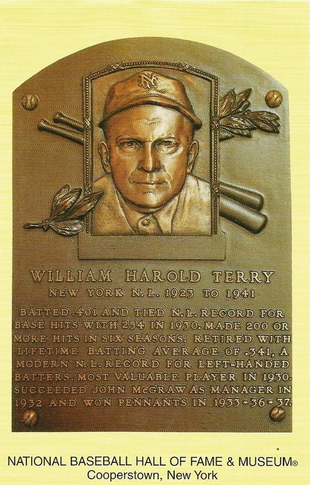 Postal Bill Terry New York Giants Salón de la Fama del Béisbol Cooperstown COMO NUEVO Foto 1 de 1