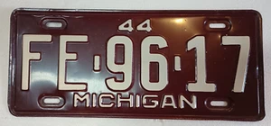 1944 Michigan License Plate original vintage license plate 44 MI Mich FE 96 17 - Picture 1 of 11