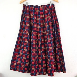 De Colección Talbots Talla 14P Rojo Azul Cuadros Paisley Franela Midi Falda Bolsillos Academia - Imagen 1 de 13
