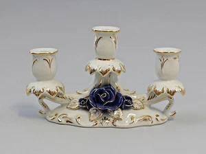 9997575 Three-Armed Chandelier with Roses Cobalt Gold Ens Porcelain 18x12cm - Picture 1 of 3