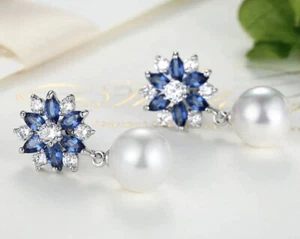 Sapphire, Pearl, Flawless, Earrings. Premium Grade Jewellery - Picture 1 of 4