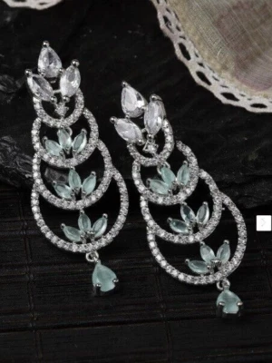 Marquise Simulated Green peridot & White Sapphire Chandelier Wedding Earrings - Image 1 of 4