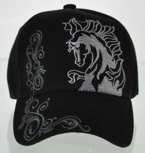 NEW! HORSE RODEO W/SILVER YARN CAP HAT BLACK - Picture 1 of 4