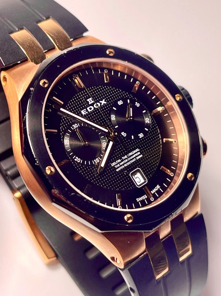 Edox Delfin Chronograph Rosegold/Stainless 43mm Quartz Watch 10110 357RNCA NIR - Image 1 of 4