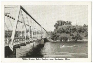 Rochester Minnesota MN Lake Zumbro White Bridge 1950's - Bild 1 von 2