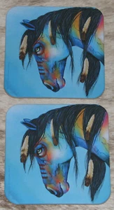 LEANIN TREE "Serene" Native Horse~Set of 2 Coasters~Cork Back~3.75"x3.75" #62435 - Picture 1 of 2