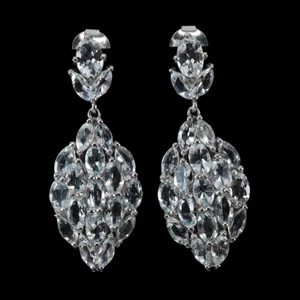 Verano 925 Pendientes Plata Ovalado Aguamarina 6x4mm Gema Natural Jewelry - Imagen 1 de 13