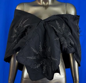 Vintage 1950 Black Silk Taffeta Beaded Embroidered Evening Wrap Cape Stole Shawl - Picture 1 of 4