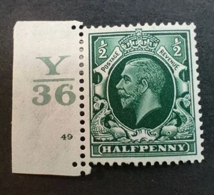 GB KGV 1934-36 1/2d Green. SG439. Control Y36 Cylinder 49 no dot. Mounted Mint. - Picture 1 of 2