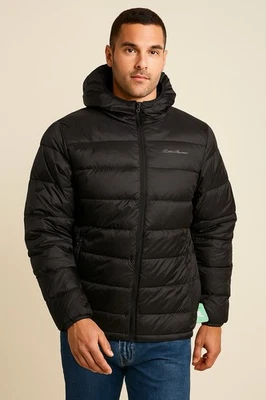 Abrigo Chaqueta con Capucha EDDIE BAUER Para Hombre Negro Canal Ancho Talla L Foto 1 de 2