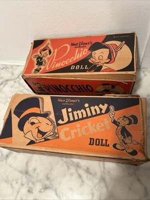 RARO Disney Set 2 Pinocho y Jimminy Cricket 1939 Muñeca Ideal Figura de Juguete con Caja Foto 1 de 4