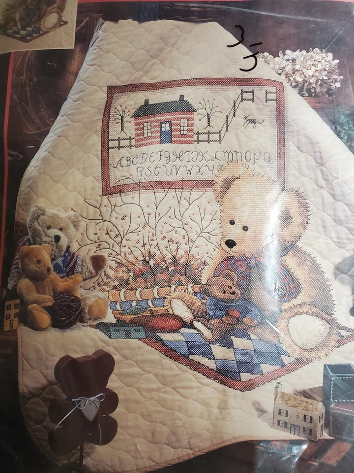 Dimensions 3185 Old Teddies nursery baby quilt for a warm Winter pre-owned - Image 1 of 1
