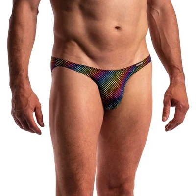 Cueca masculina Manstore M2278 cintura baixa biquíni micro deslizamento ponto arco-íris - Imagem 1 de 3