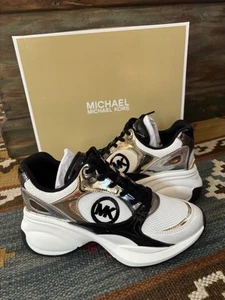 Michael Kors Zuma Women's US 8.5 Metallic Mesh Leather Trainer Shoes 43F4ZUFS2D - Picture 1 of 10