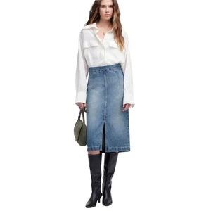 Madewell Denim Midi Skirt Women's Size 25 Small Pencil Jean Skirt NWT $118 - Picture 1 of 12