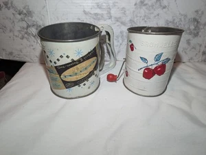 2 Vintage Flour Sifters Bromwell’s 3 Cup W/Cherry & Androck W/ Original Sticker - Picture 1 of 15