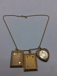 Vintage Avon 3 Bild Anhänger Halskette goldfarben mit PTL Herz Charm Rahmen - Bild 1 von 4