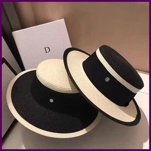 Cappello donna stile Sun Hepburn colore nero bianco piatto paglia M inglese. - Foto 1 di 26