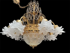 Klassischer Kronleuchter aus vergoldetem Messing und Muranoglas - 9 Lichter - einzigartige Eleganz - Bild 1 von 7
