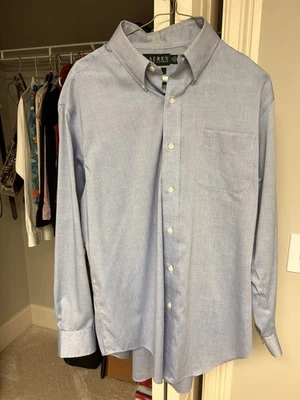Camisa de vestir Ralph Lauren para hombre con botones manga larga 100 % algodón elástico Lg Foto 1 de 4