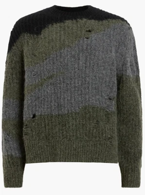 AllSaints Mens Sur Colorblock Alpaca Blend Sweater Green/Black M New - Image 1 of 4