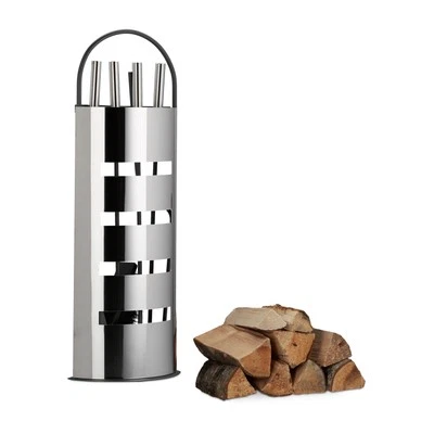 Set per camino Porta attrezzi moderno 5 pz. Acciaio inox Set accessori camino - Immagine 1 di 4