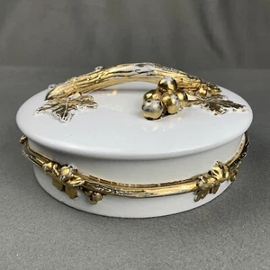 Plato Zaccagnini con Tapa Dorado y Blanco Hecho en Italia MCM 7.5" Ancho 2.25" Profundo - Imagen 1 de 12