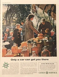 1962 Cities Service Gas Autumn Apple Pumpkin Car Get You There VTG 60s PRINT AD - Picture 1 of 5